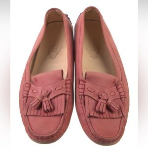 Tod’s Pink Leather Tassel Driving Shoes Women’s Size 39/9
